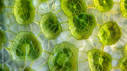 A crosssection of a plant leaf showcasing the distribution of chloroplasts throughout the mesophyll layer. photo