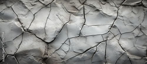 A closeup shot of a cracked metal surface resembling the pattern of tree bark in monochrome photography, featuring a grey monochrome landscape