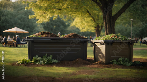 Container with soil and organic waste like fruits and vegetables