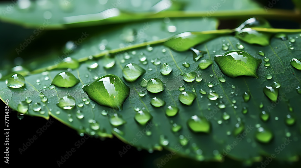 Green leaf with rain drops on it, nature background Green leaf with rain drops on it, nature background