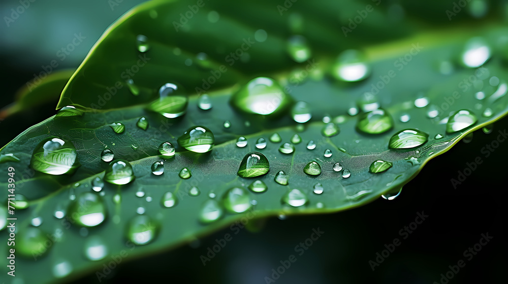 Green leaf with rain drops on it, nature background Green leaf with rain drops on it, nature background