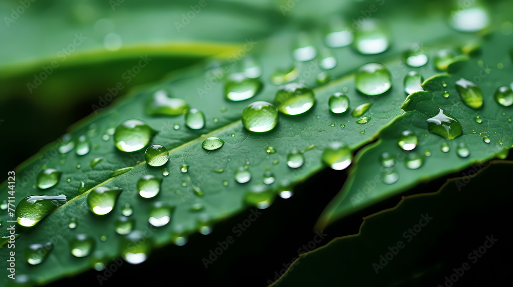 Green leaf with rain drops on it, nature background Green leaf with rain drops on it, nature background