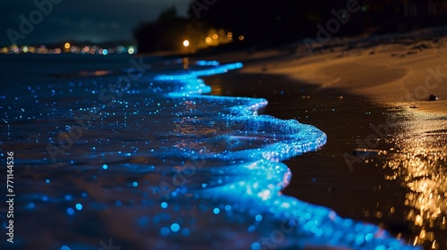 Bioluminescent beach walk, Earth Day night event, glowing organisms, aweinspiring natural wonder © TheFlyingWeed