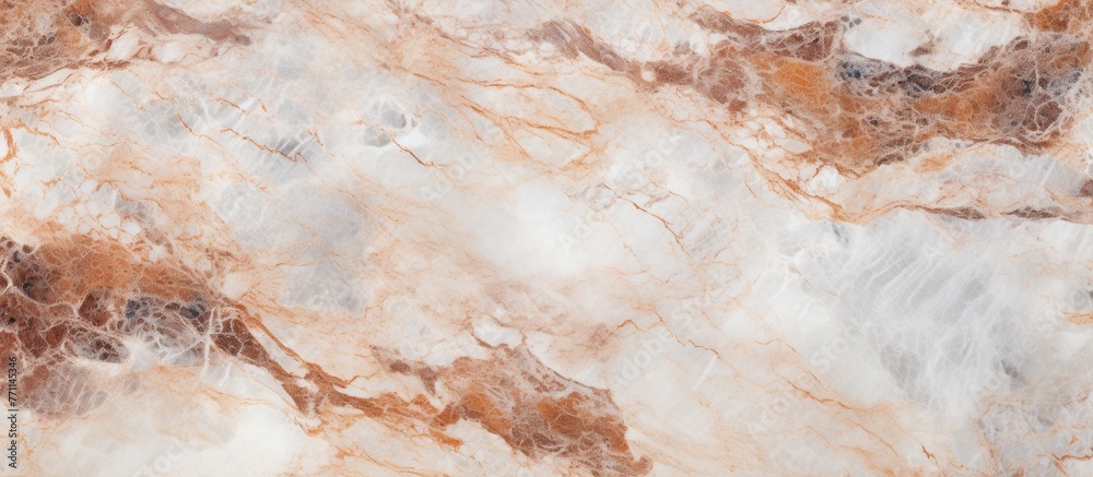 A detailed closeup of a luxurious brown and white marble texture resembling a mix of bedrock and soil, perfect for flooring or a stunning landscape design
