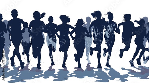 Group of runners, silhouette, isolated on a white background 