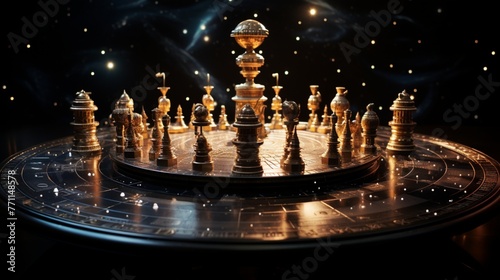 A cosmic chessboard where celestial bodies