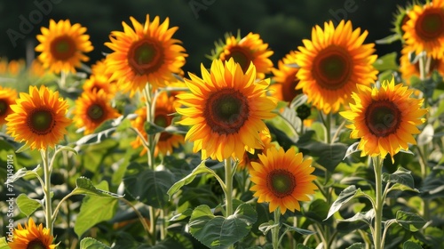 A field of sunflowers with a bright yellow color