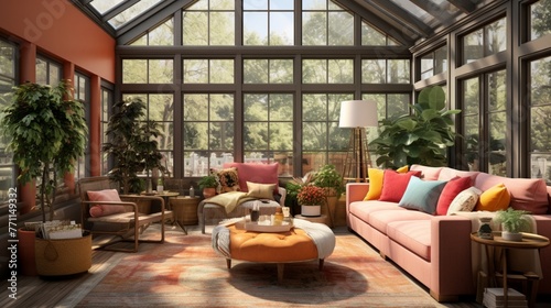 A cozy Mid-century modern sunroom