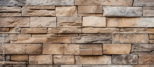 A closeup of a brick wall showcasing a variety of brown bricks, woodlike composite materials, and beige rectangles, creating a unique and intricate pattern