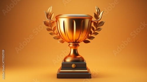 3D gold trophy on a solid background, symbolizing success and achievement