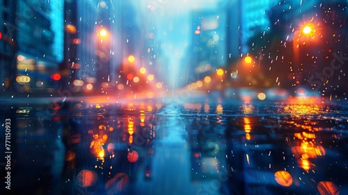 Glistening city after rain, reflective streets