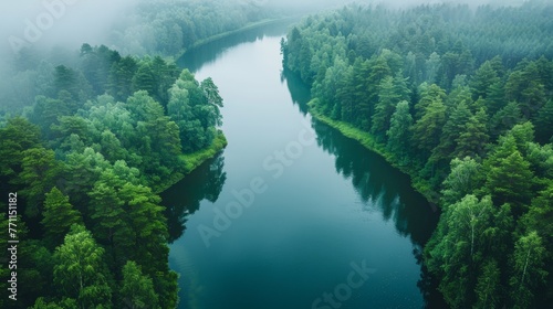 Peaceful river bend, untouched nature