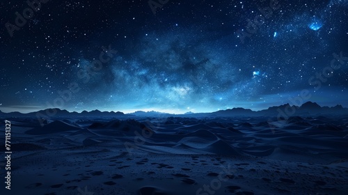 Starry night over desert, infinite universe