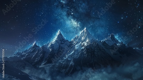 Starry night over rugged mountains, cosmic awe