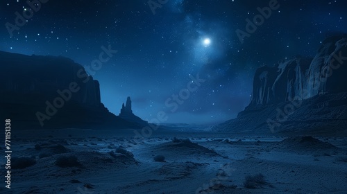 Starry night sky over a desert landscape, universe's mystery