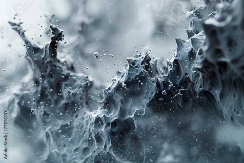 Captivating Monochrome Splash of Ethereal Liquid Dynamics in Atmospheric Grey Tones