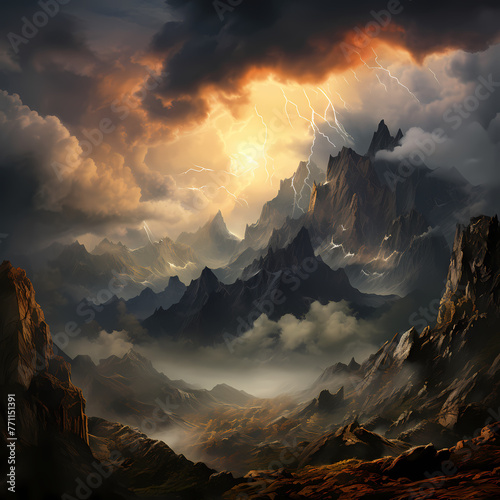 Dramatic clouds over a mountainous landscape.