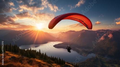 Paraglider soaring over a picturesque landscape