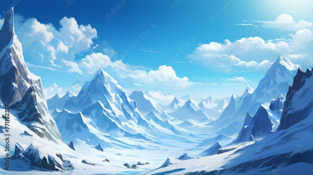 Obraz premium Snowy mountain peaks with a clear blue sky