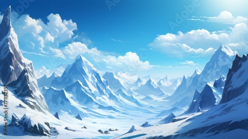 Snowy mountain peaks with a clear blue sky © FoxGrafy