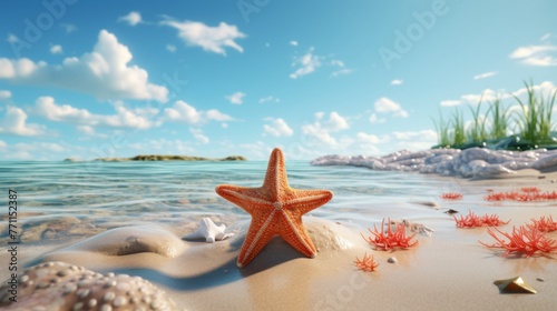 Starfish on the shore  kissed by bright beach sunshine