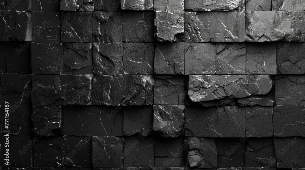 Black stone 3d wall background. Dark brutal wallpaper - obrazy, fototapety, plakaty 