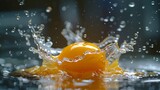 A perfect egg being cracked, with the yolk floating in mid-air