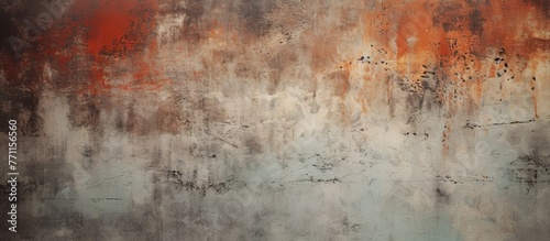 An artistic closeup of a weathered metal surface against a blurred natural landscape background. The rusty texture complements the wooden flooring and grassy fields in the painting