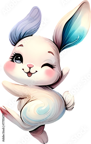 the joy of a playful pink rabbit, rendered in pastel tones blie inner ears photo