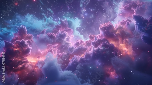 Ethereal Cosmic Spectacle of Vibrant Celestial Clouds and Luminous Stars in a Mysterious Galactic Panorama © lertsakwiman