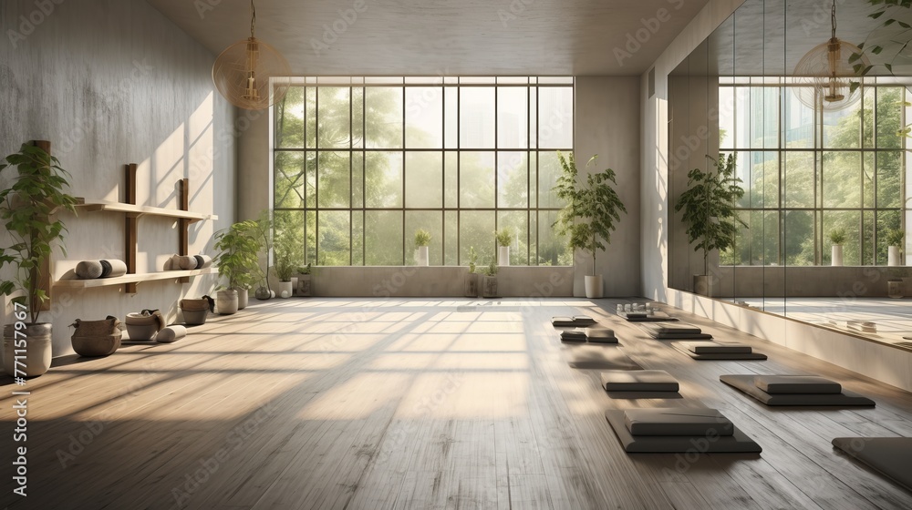 A tranquil yoga studio with natural light AI generated illustration A tranquil yoga studio with natural light AI generated illustration