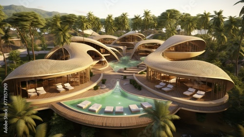 A sustainable beach resort with eco-friendly features AI generated illustration