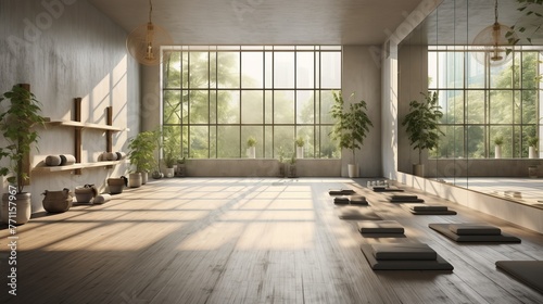 A tranquil yoga studio with natural light  AI generated illustration © Olive Studio