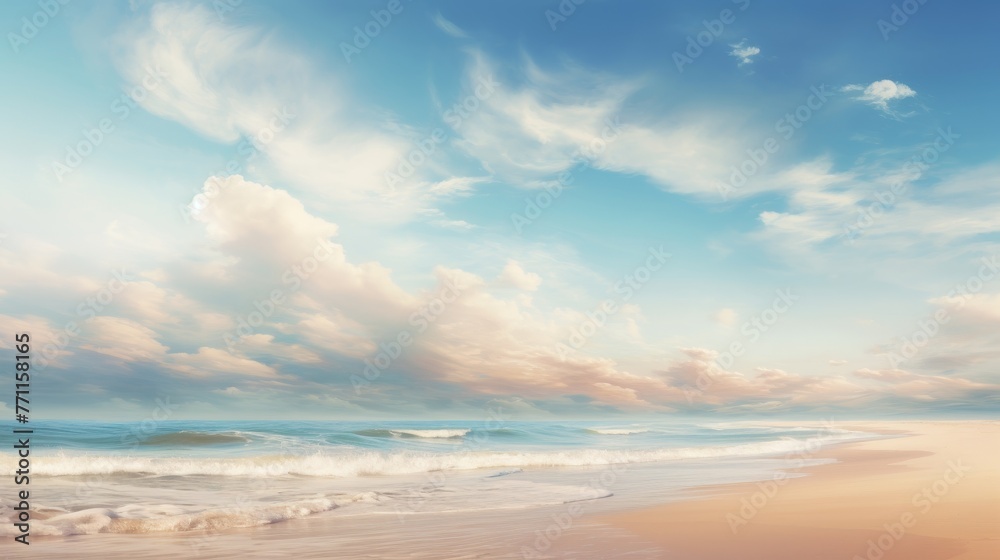 A warm sandy beach under a blur sky  AI generated illustration