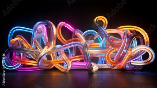 Abstract forms illuminated by neon lights AI generated illustration