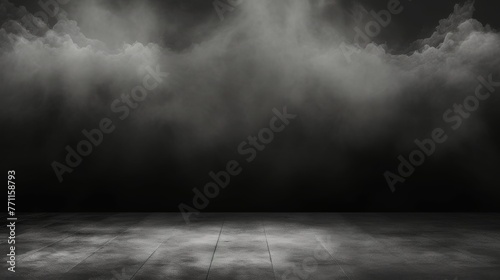 Abstract image of dark room concrete floor Black room or stage background for product cloudiness mist or smog moves on black background AI generated illustration