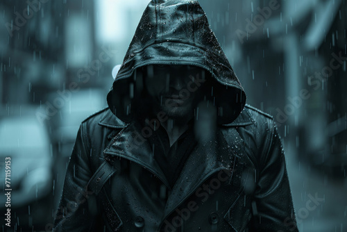 Man in Hooded Jacket Walking in Rain