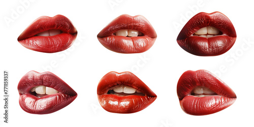 Collection of women's lips isolated on a transparent background, PNG