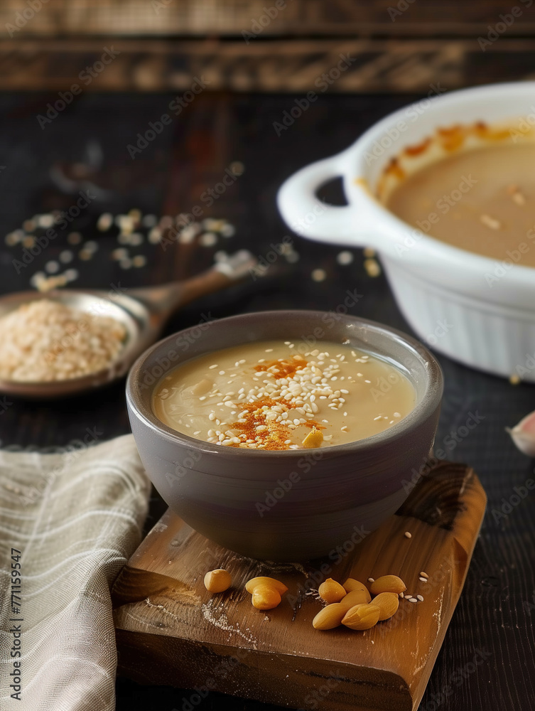 Tahini in bowl,created with Generative AI tecnology. Tahini in bowl,created with Generative AI tecnology.