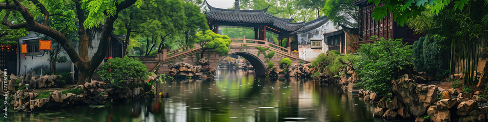 Suzhou garden landscape, China,created with Generative AI tecnology. Suzhou garden landscape, China,created with Generative AI tecnology.