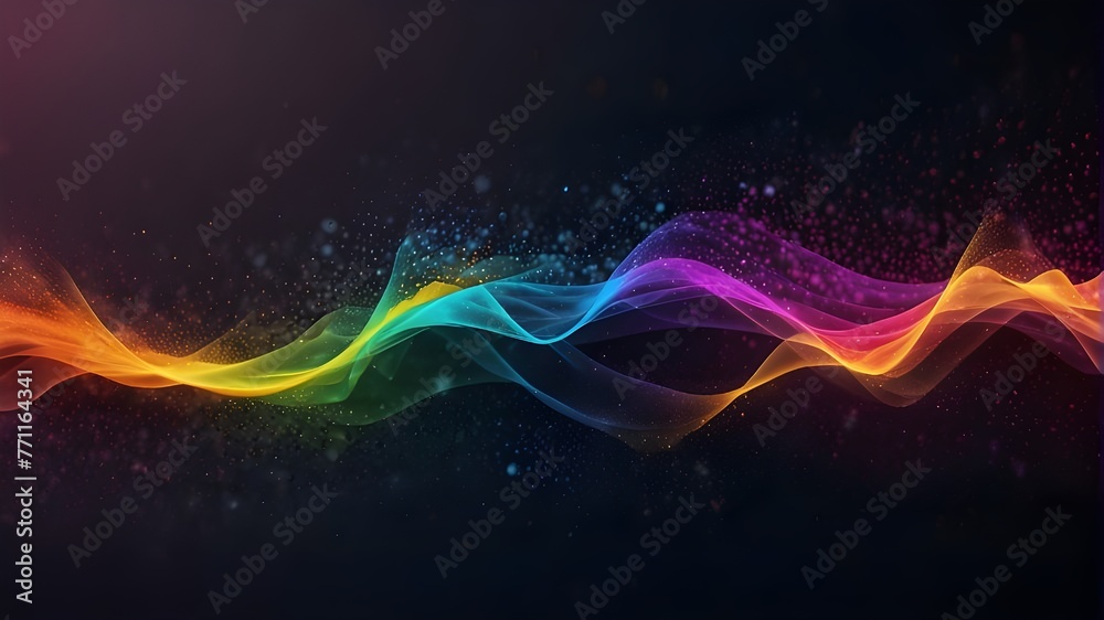 Waves of brilliant particles Sound and music visualization, futuristic shiny blue line wave. Abstract background of digital technology. A wave of brilliant particles. Sound and music visualizations. 