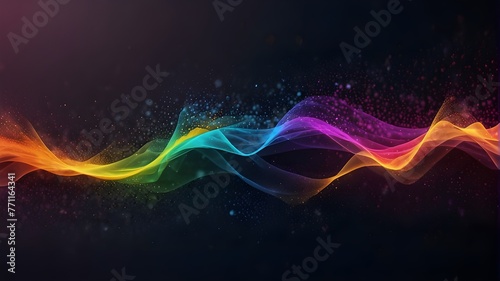 Waves of brilliant particles Sound and music visualization, futuristic shiny blue line wave. Abstract background of digital technology. A wave of brilliant particles. Sound and music visualizations. 