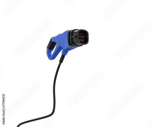 blue and black color electric plug, blue chager plug on transparent background.