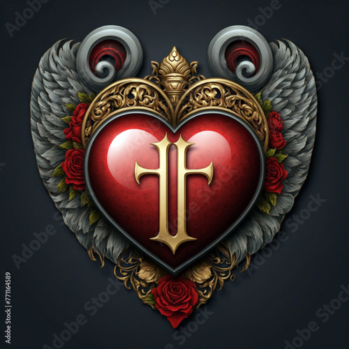 golden heart with diamonds new icon logo  photo