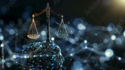 AI ethics and legal concepts artificial intelligence law and online technology of legal regulatiA balance scale and scale of justice sit atop a globe, symbolizing the harmony and equality in the world © Fokke Baarssen