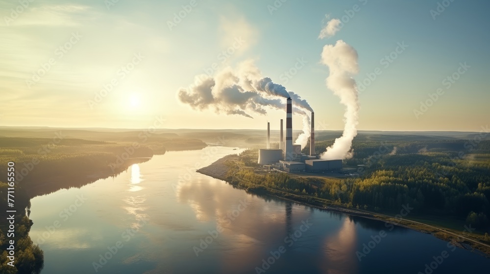 Aerial view of the Power station One of the most beautiful and eco friendly power plants in the world ESG green energy  AI generated illustration