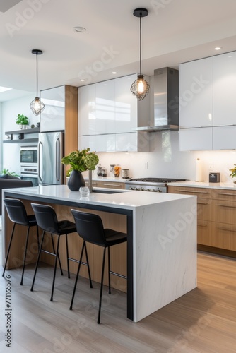 After upgrade a spotless kitchen showing striking contrast with the before renovation image embodying modern design aesthetics and technological upgrades AI generated illustration