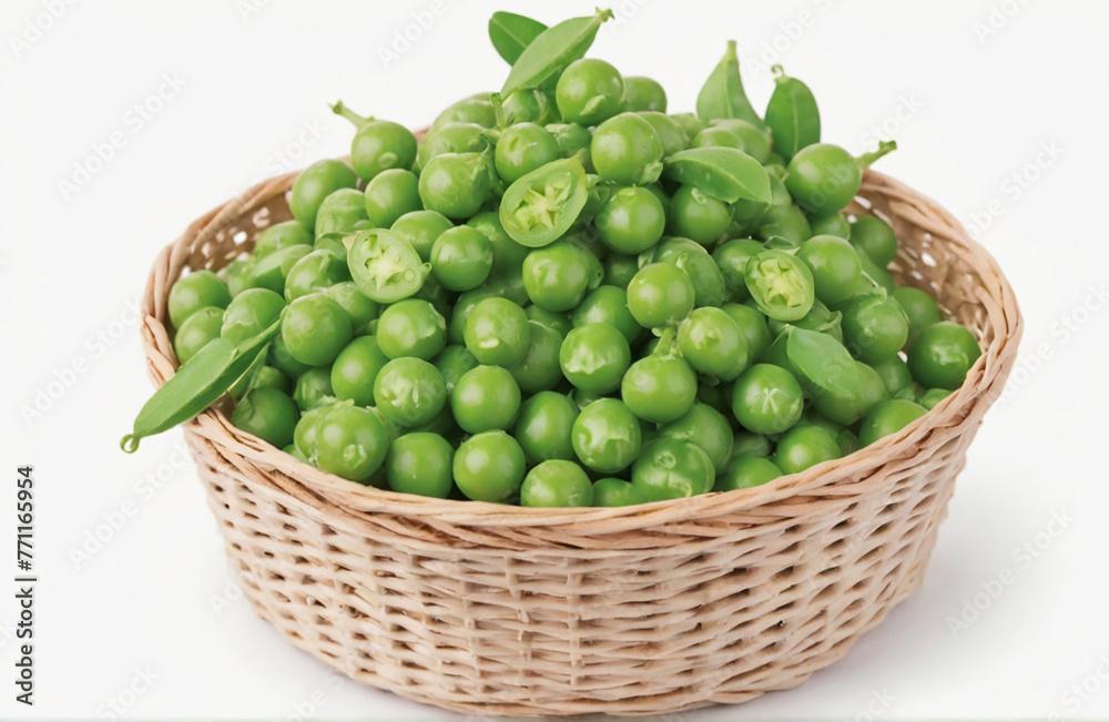 Peas star Incas in basket, cut out on white background