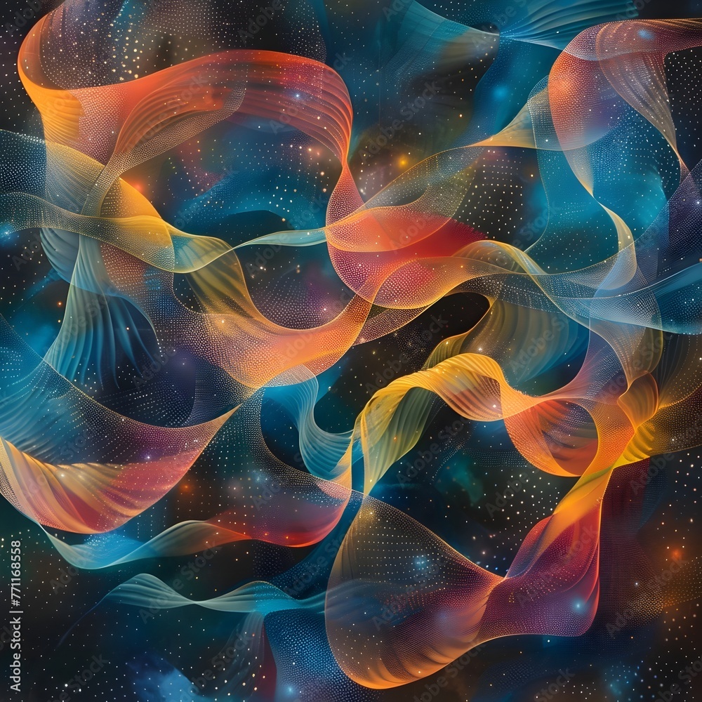 Obraz premium Quantum Distortions:Celestial Dance of Intertwined Energies Warping the Fabric of Space and Time