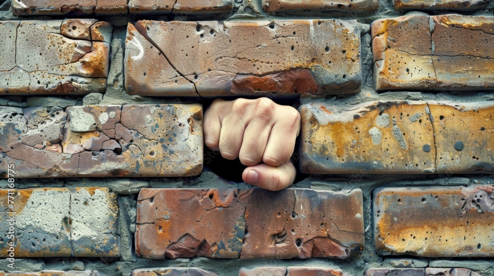 A simple yet powerful image of a clenched fist breaking through a brick wall symbolizing the resilience and defiance portrayed in the lyrics of this punk rock album. A simple yet powerful image of a clenched fist breaking through a brick wall symbolizing the resilience and defiance portrayed in the lyrics of this punk rock album.